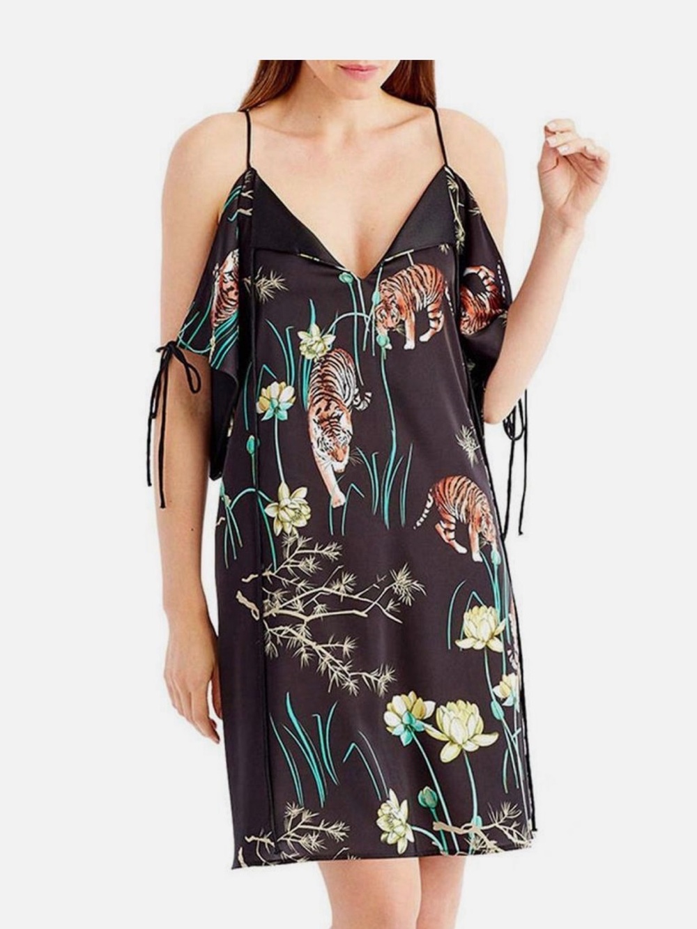Nicole Miller NY Satin Mini Dress with Tiger & Floral Print - Black